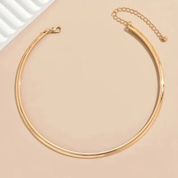 Golden Simple Collar Neck Ring 18K Gold Plated Fine Jewelry Choker - Picture 3 of 4